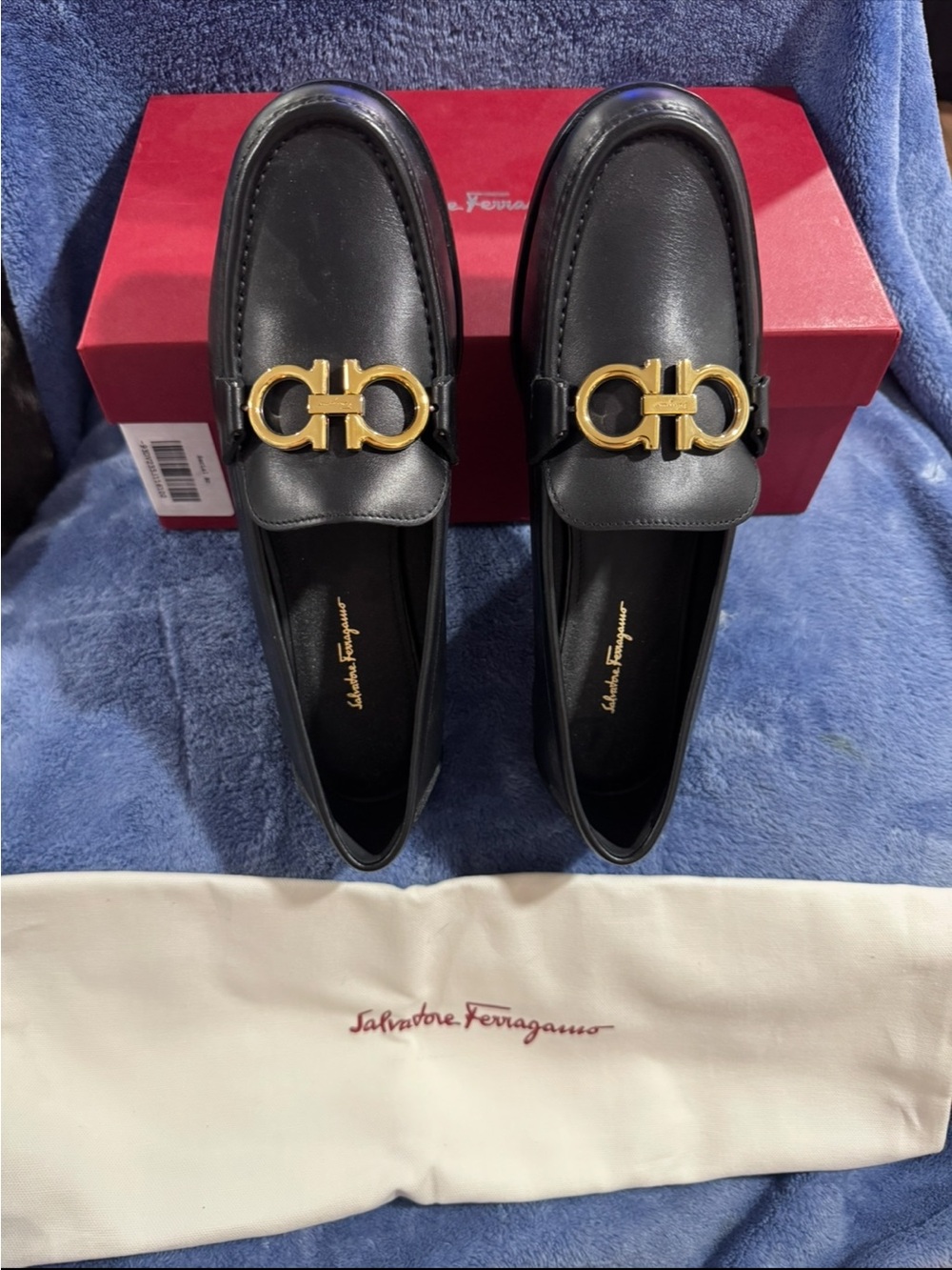 Salvatore Ferragamo Black Leather Loafers with Gold Hardware - Picture 2 of 6